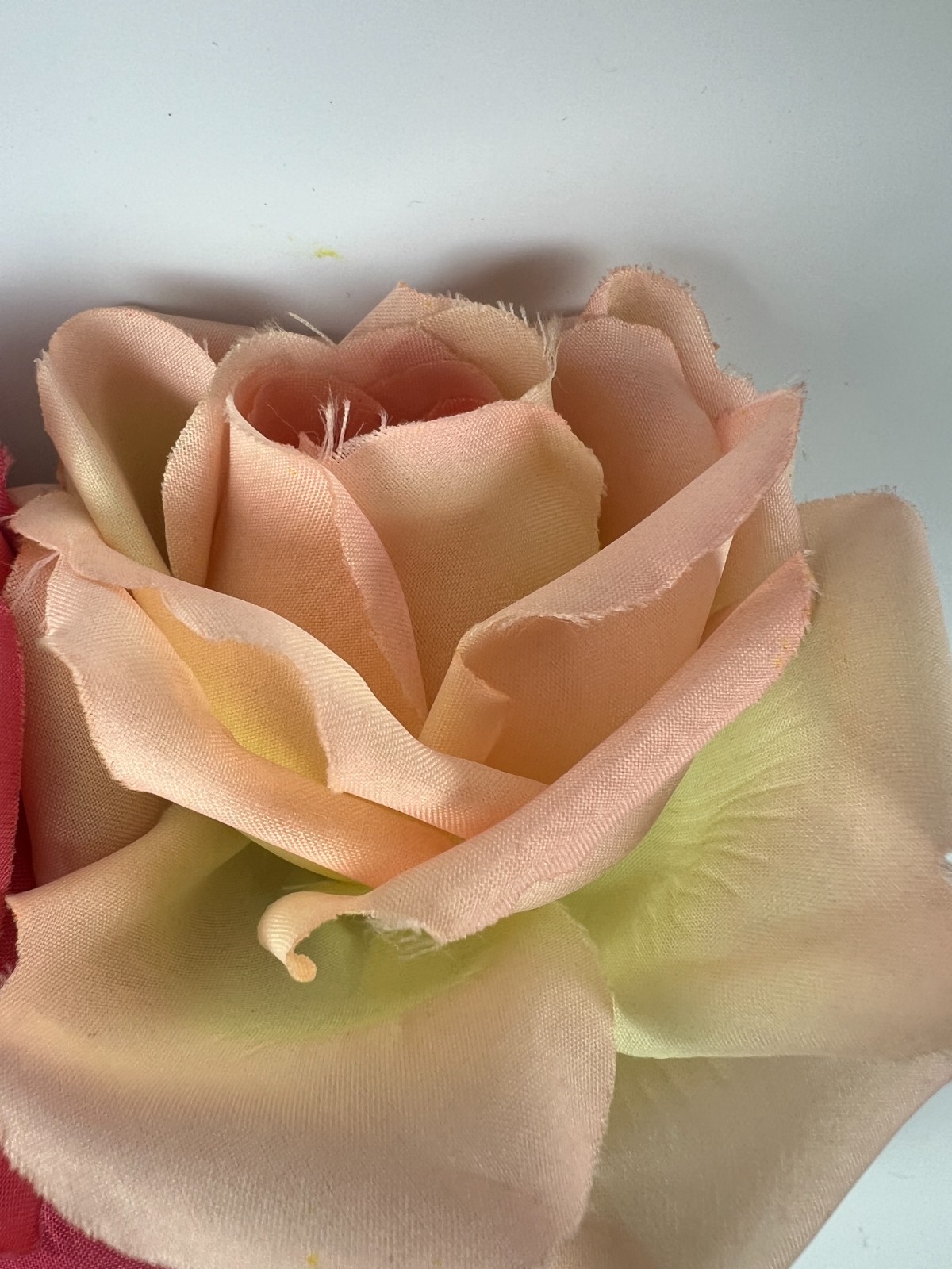 6 True VINTAGE long stem silk roses pink cream ombre faux artificial 15″