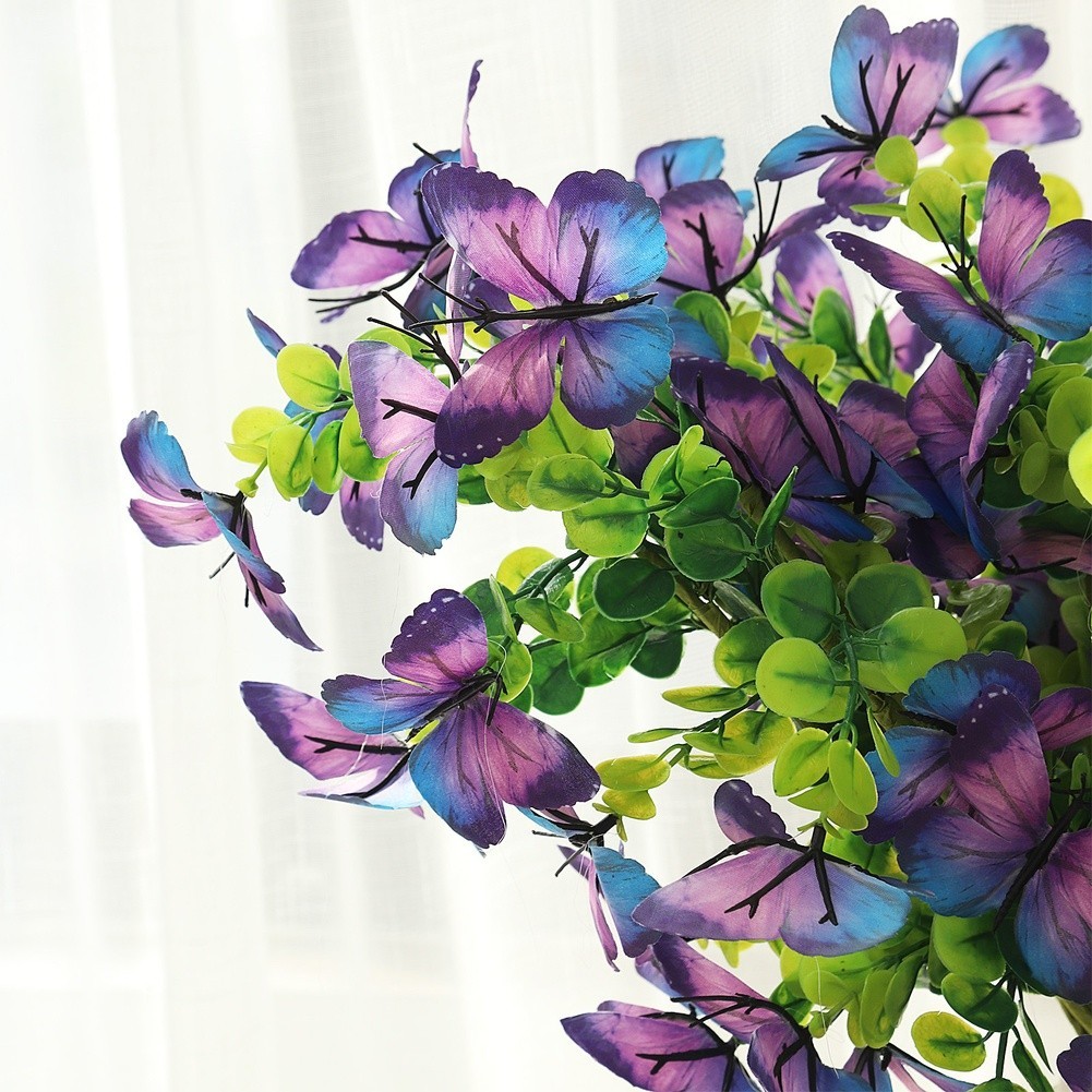 Eucalyptus Style Artificial Flower Branch with Butterflies 56cm Height