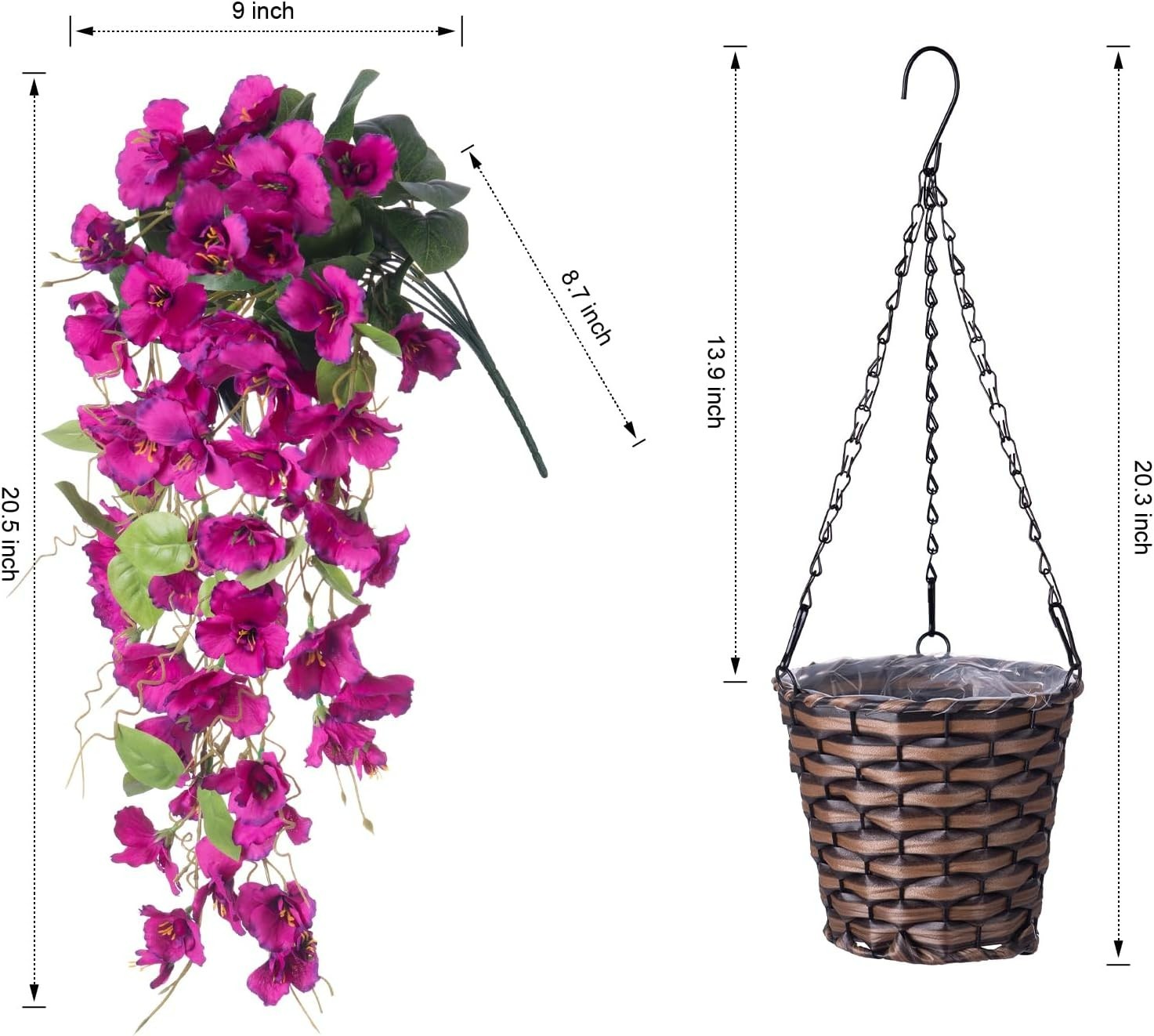 UV Resistant Artificial Hanging Hibiscus Flowers in Handmade Basket – Purple 2