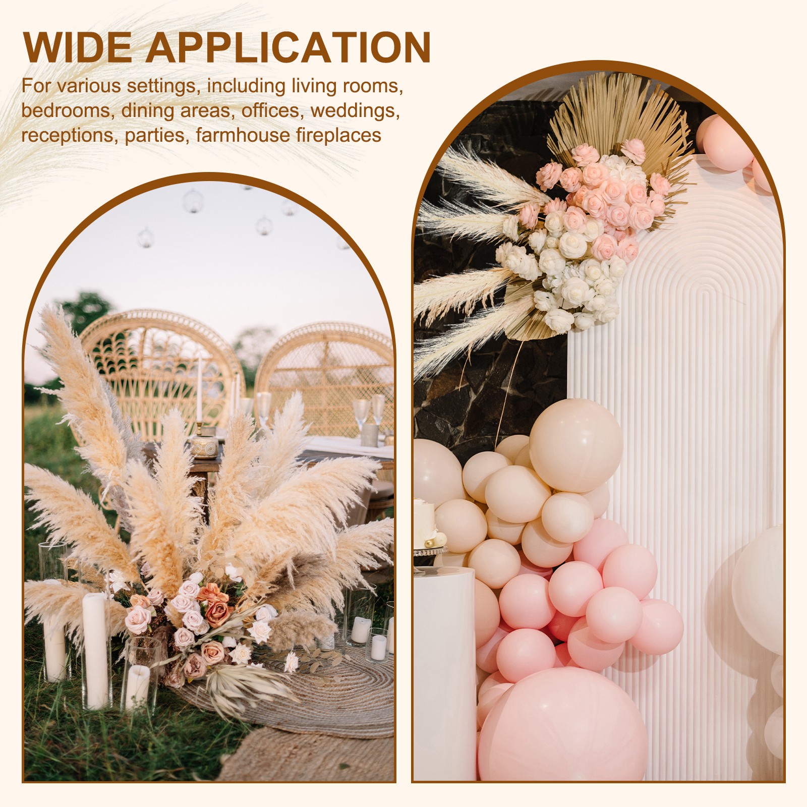 50 Pcs Faux Pampas Grass 52cm/20.5″ Dried Pampas Grass Decor, Gold Yellow