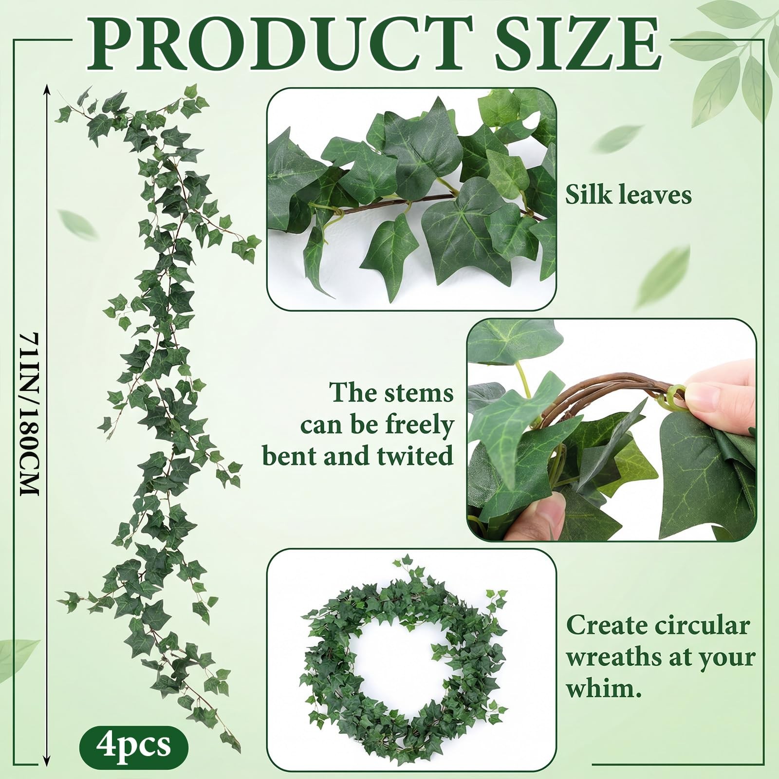 4 Pcs 2 Pcs 71 Inches Artificial Ivy Vines Garland Green Fake Ivy Garland Fau…
