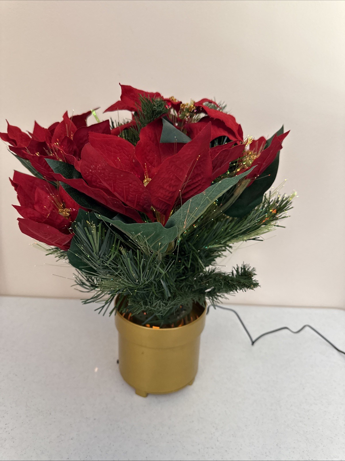 16” Fiber Optic Color Changing Poinsettia Flower Arrangement by Holiday Time