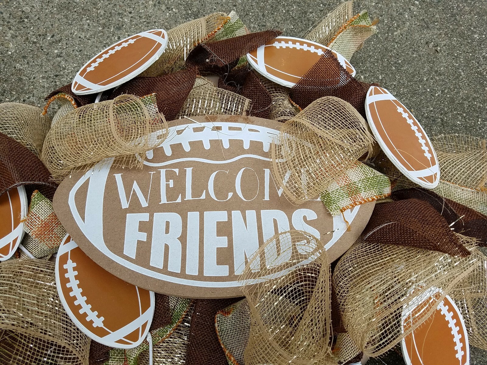 Welcome Friends Fall Football Wreath