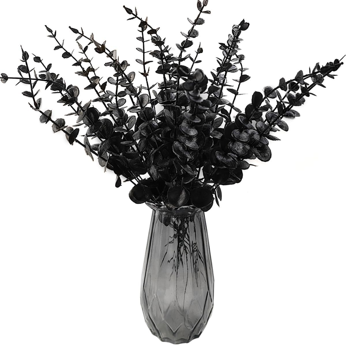 14 piezas de tallos de eucalipto negro de 38 cm (15 pulgadas), hojas artificiale