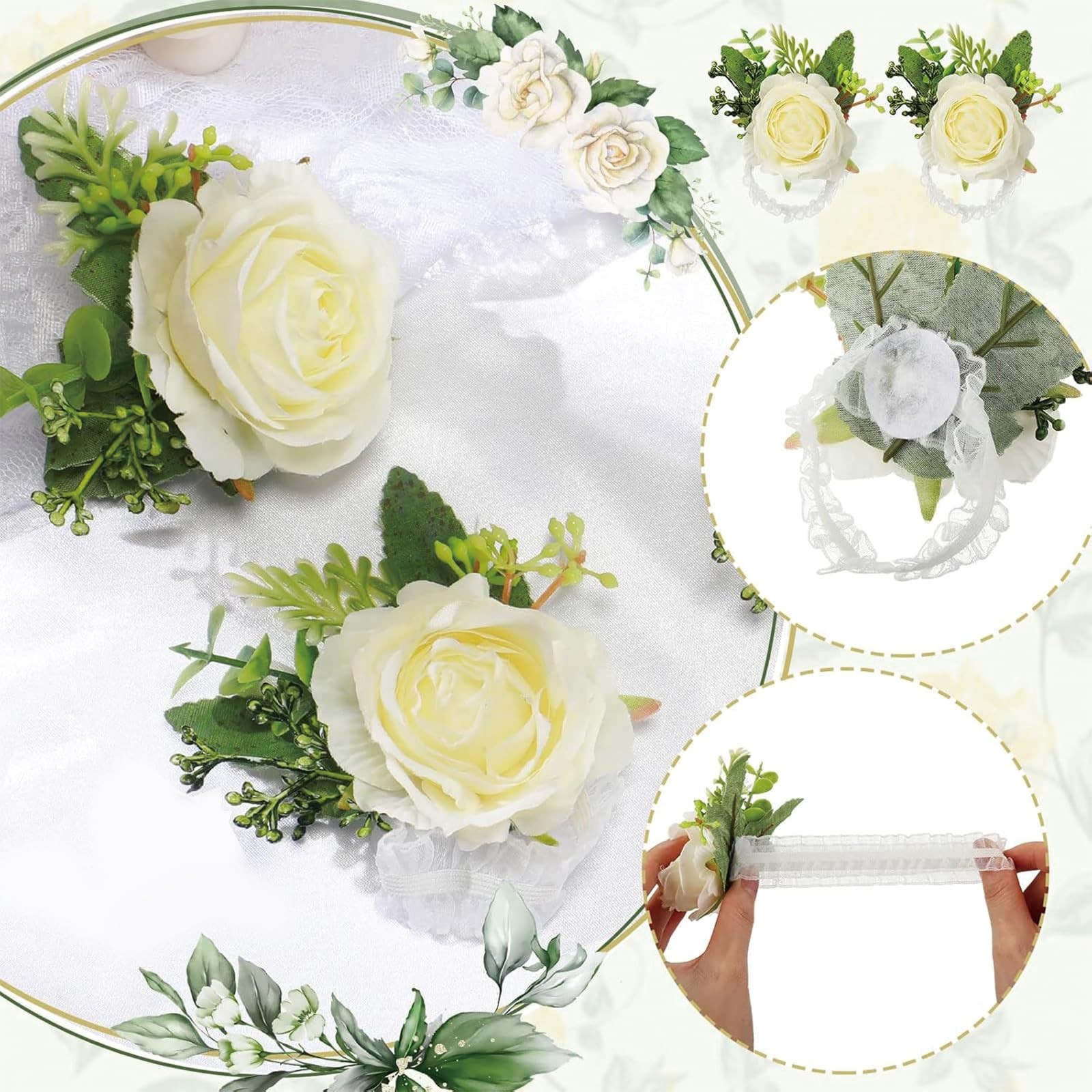 80 Pcs Wedding Rose Wrist Corsage Wristlet Band for Bridal Bridesmaid Flowers…
