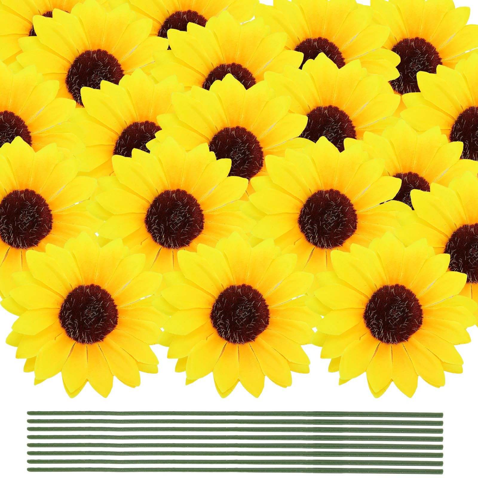 60 Pcs Artificial Sunflowers with Stems – 4 Inches Realistic Silk Fabric Flow…