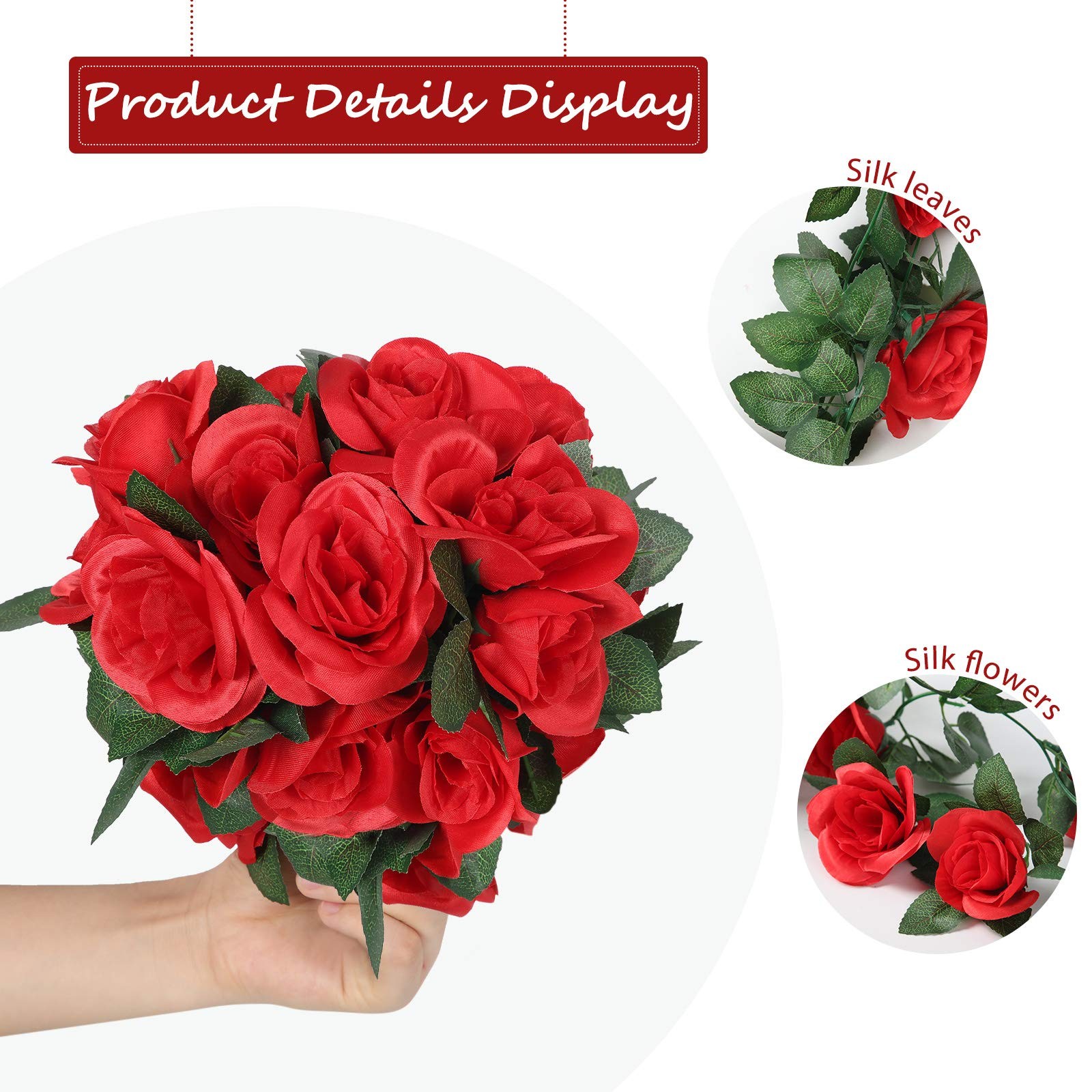 Syhood Artificial Rose Garlands Vines Leaves Banners 7.22 feet, Red