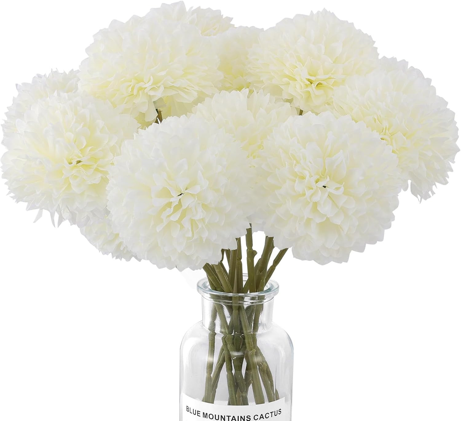 12 Pcs Artificial Chrysanthemums Flowers Silk Ball White Flowers Fake Mums Sprin