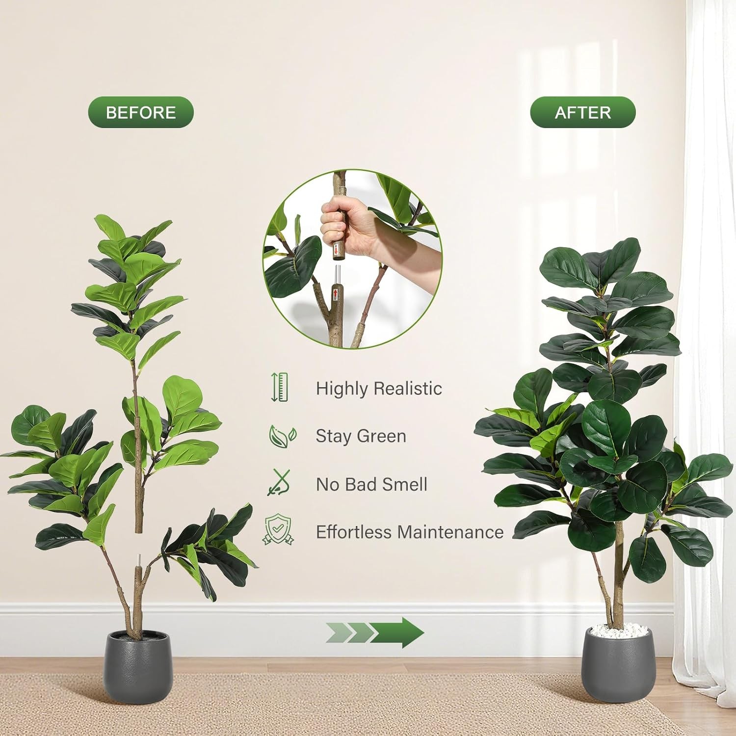 Artificial Fiddle Leaf Tree 4/5/6FT Faux Plant Fake Ficus Lyrata Trees with Pot