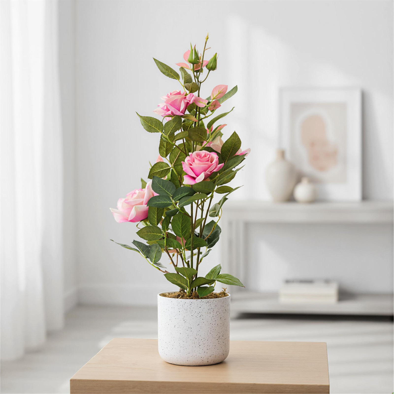 21.6″ Artificial Rose Plant in Pot 1 Pot w/2 Faux Flowers Lifelike Indoor Décor