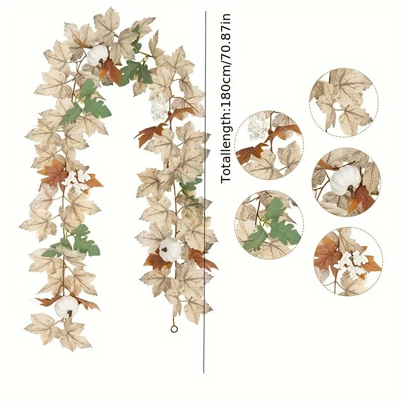 Autumn Harvest Maple Leaf and Pumpkin Berry Wreath Fall Garland for Thanksgiving