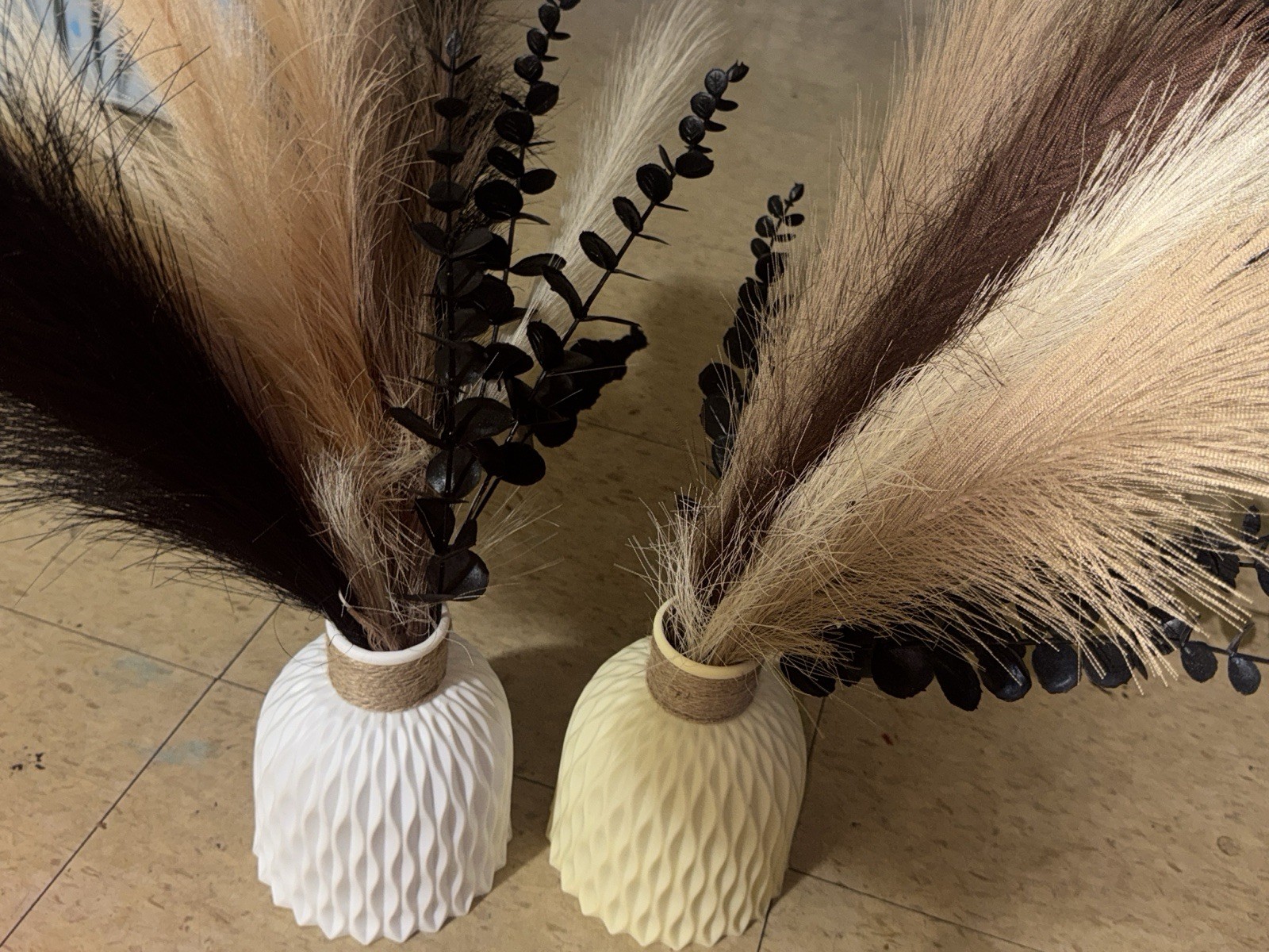 Artificial Pampas Grass Floral Arrangement Centerpiece in Textured Ceramic Vase