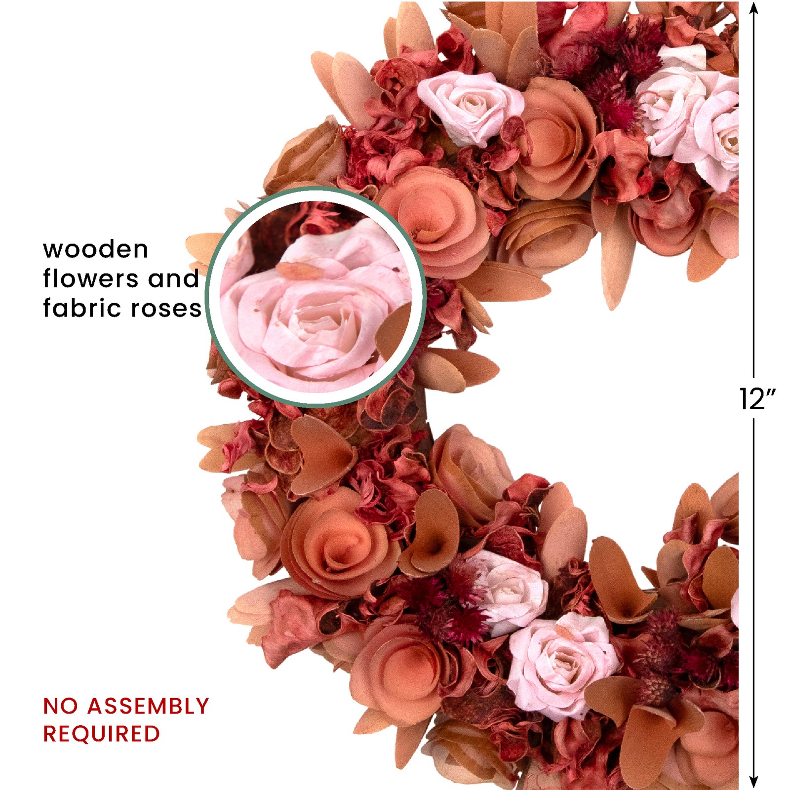 Northlight 13″ Pink and Red Flower and Leaf Wood Artificial Spring Floral Wreath