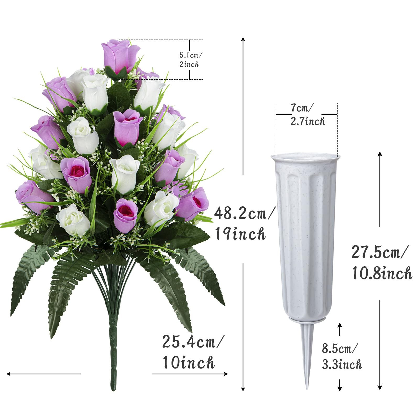2 Sets Artificial Cemetery Flowers, Grave Decorations Roses, Memorial Flowers…