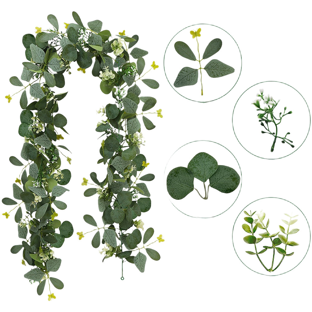 180cm Faux Eucalyptus Vine Garland with Butterfly Motifs for Rattan Style Decor