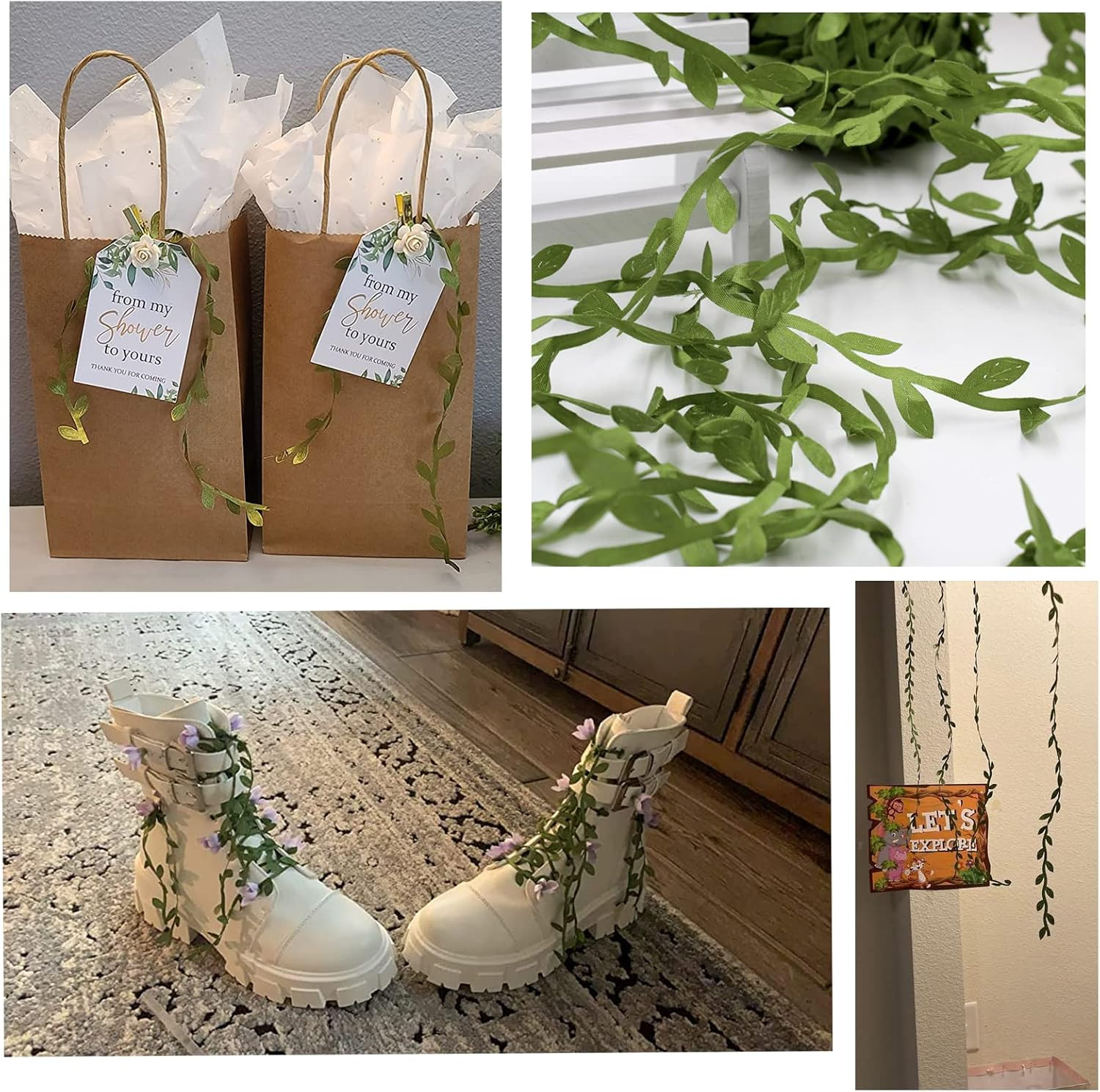 66 Ft Artificial Vines,Green Leaf Gift Wrapping Trim Ribbon,Eucalyptus Leaves Ga