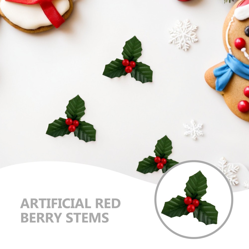 50 Pcs Artificial Red Berry Stems Christmas Tree Decorations Garland