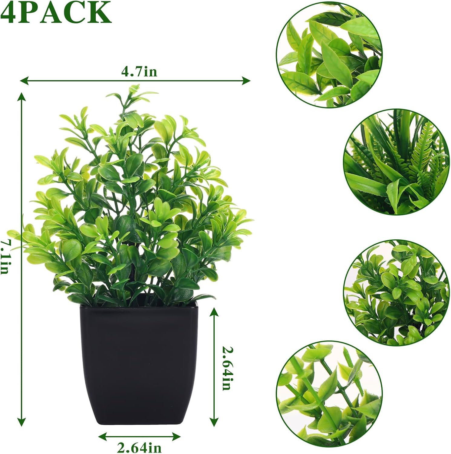 Fake Plants 4 Packs Small Artificial Greenery Plants Mini Black Bathroom Accesso