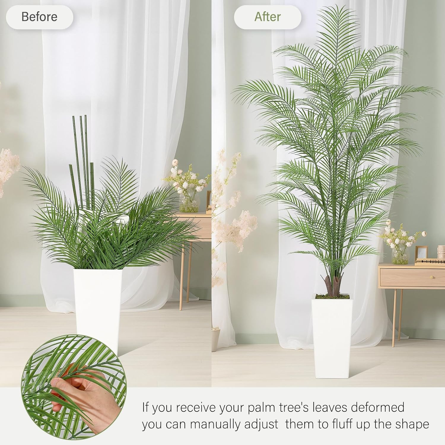 6 Ft Faux Areca Palm Tree with Realistic Leaves & White Pot – 2 PCS