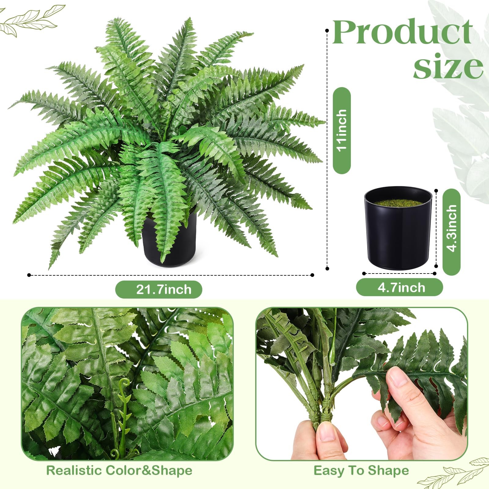 Fake Ferns Potted Plant, Artificial Boston Ferns in Pot, 24 Leaves for Outdoo…