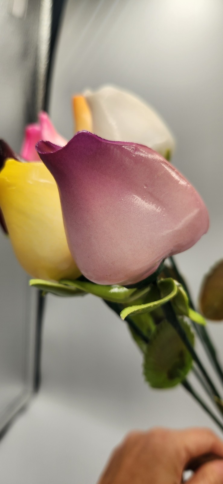 Seashell Hand Painted Long Stem Rose Buds Set of 6