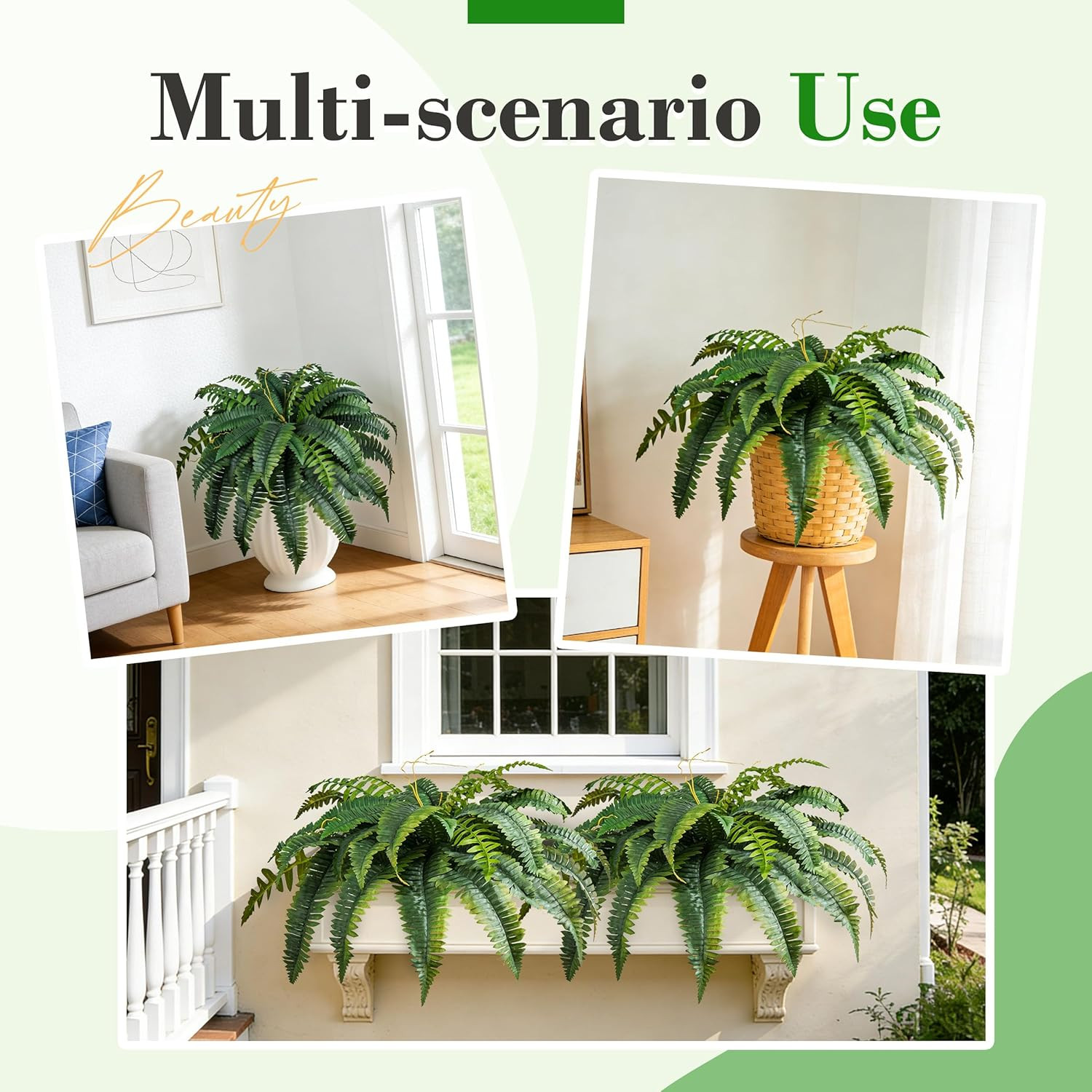 Der Rose 2 Pack 45″/60 Leaves Large Fake Ferns, UV Resistant Outdoor Artificial