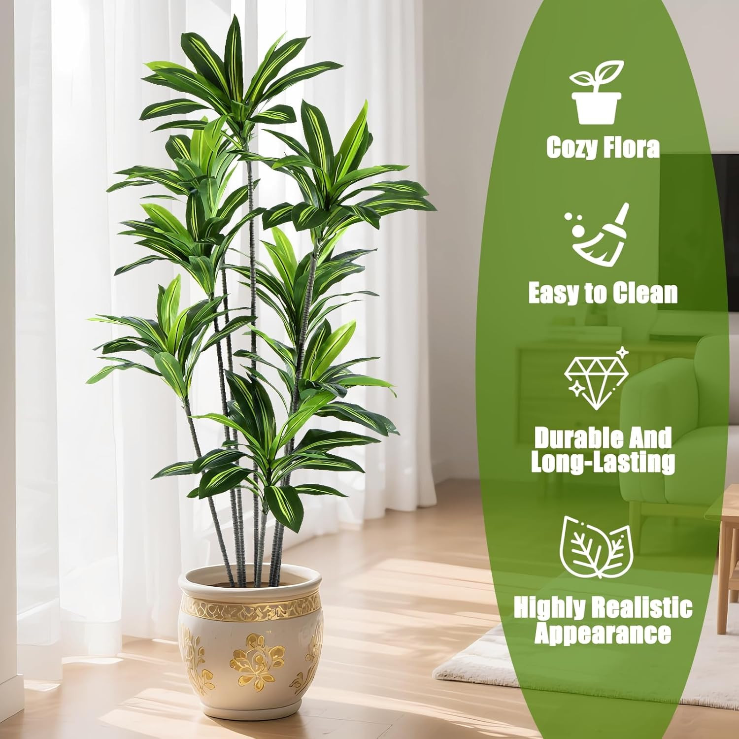 6FT Dracaena Artificial Plant – Lifelike Faux Tree for Home & Office Decor