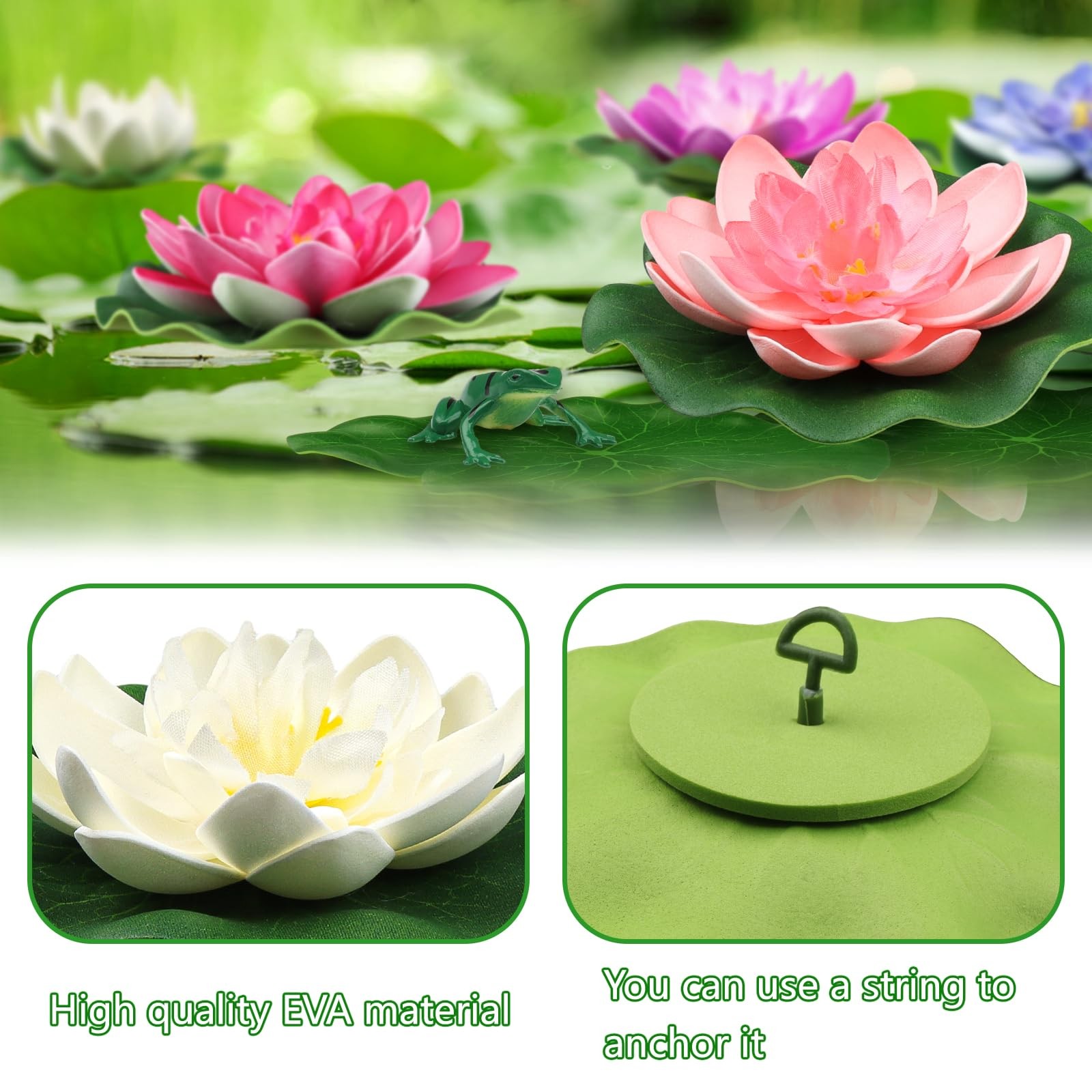 22 Pack Artificial Floating Foam Lotus Flowers with Artificial Frog Lotus Lea…