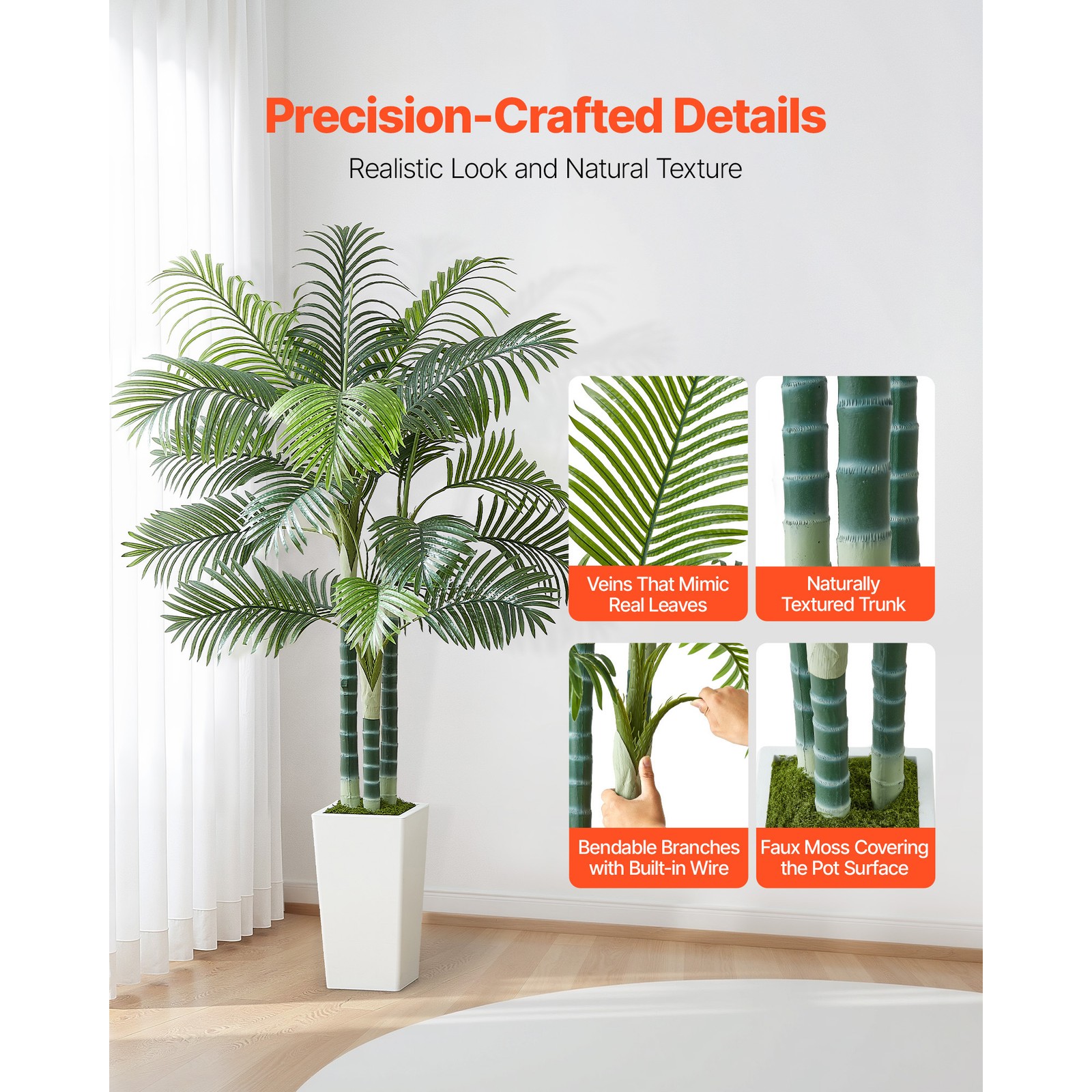 Uimoso 6ft Faux Areca Palm Tree with White Pot for Indoor Spaces