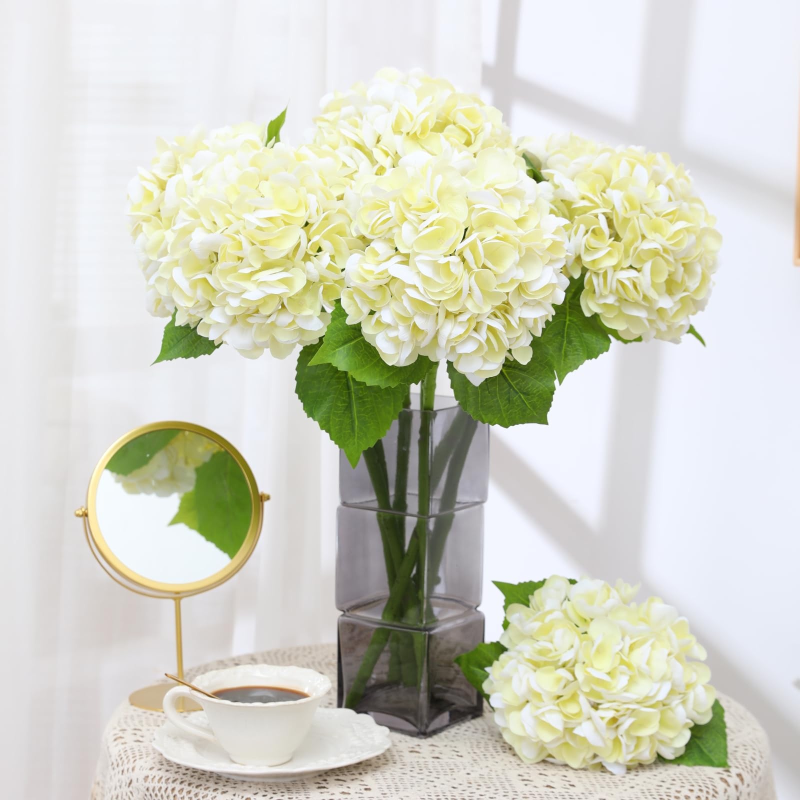 Nubry Artificial Hydrangea Flowers Beige 4 Pcs 22.5″