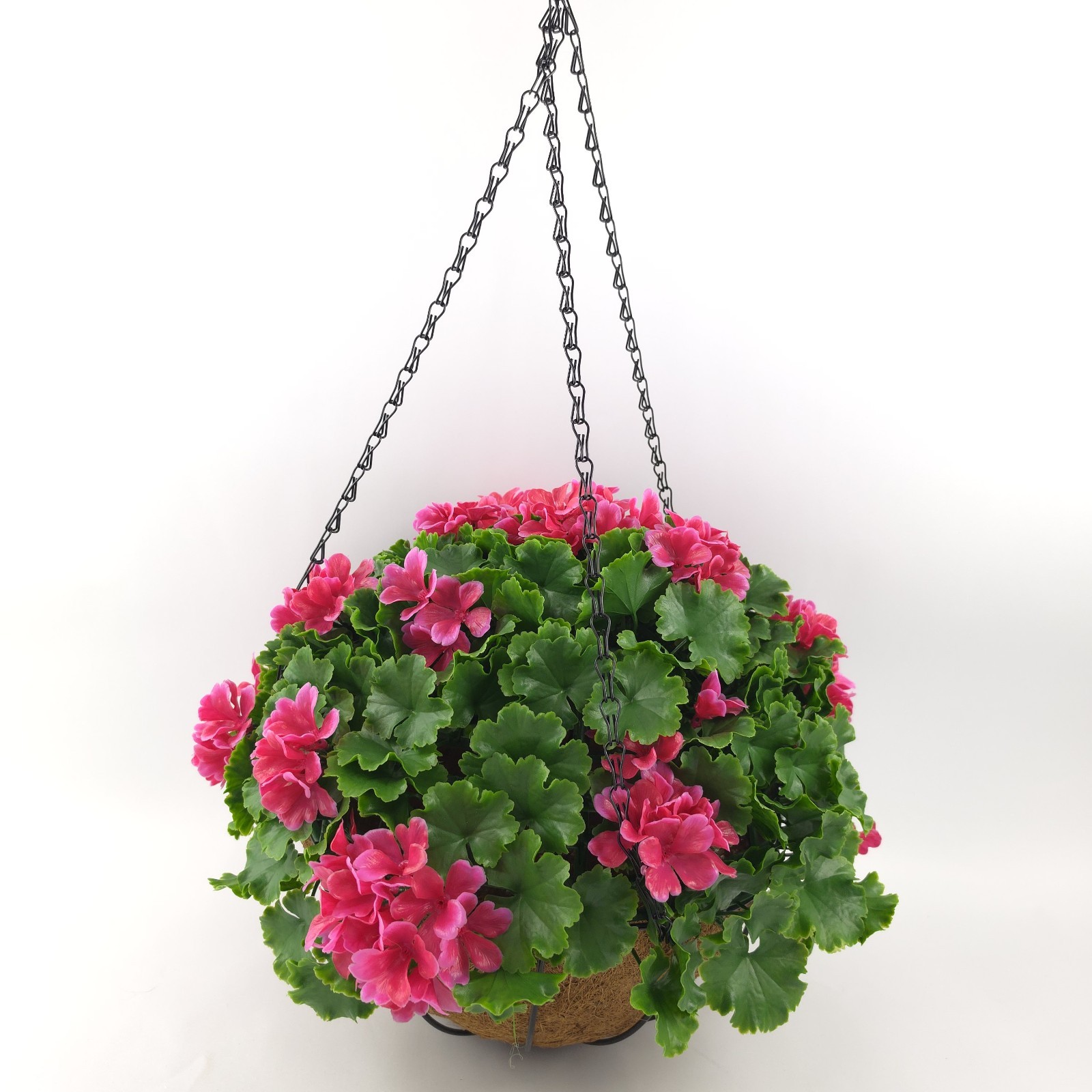 Wicker Park 17″ Faux Pink Geranium Floral Indoor/Outdoor Spring Hanging Basket