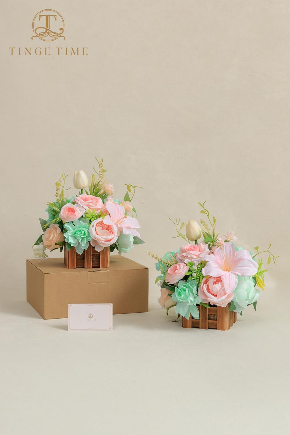 Set of 2 Large Mint Green & Pink Artificial Flower Centerpieces for Weddings