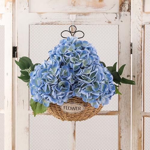 6PCS 22 inch Hydrangea Artificial Flowers Real Touch Faux Hydrangea Blue