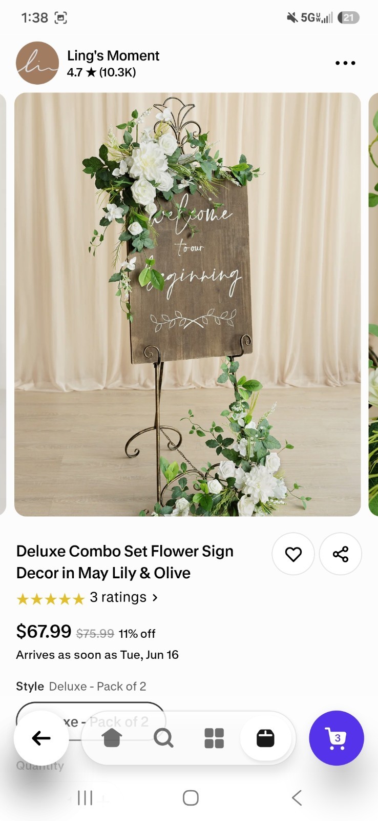 Ling’s Moment Artificial Lily & Olive Wall Flower Decor 2-Pack 26x22x6 in