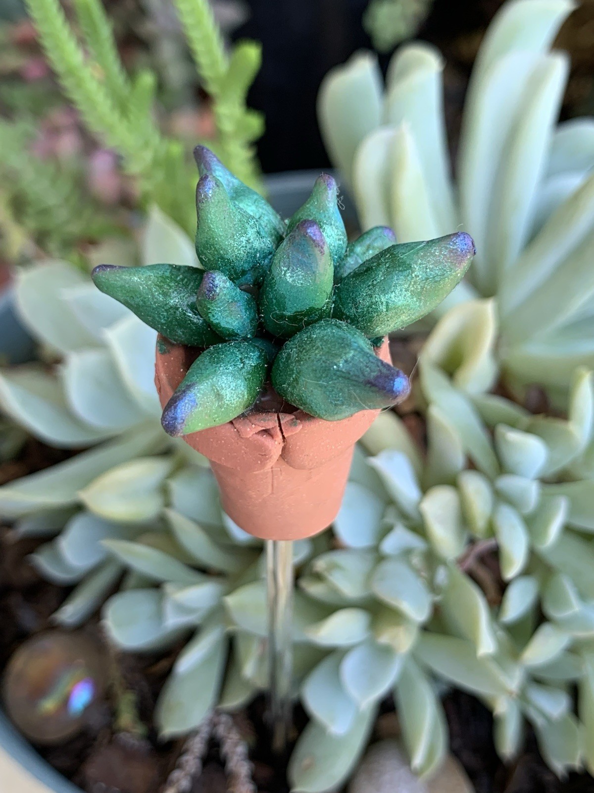Handmade One of A Kind Polymer Clay Plant Stick “Pothead” Plant Deco
