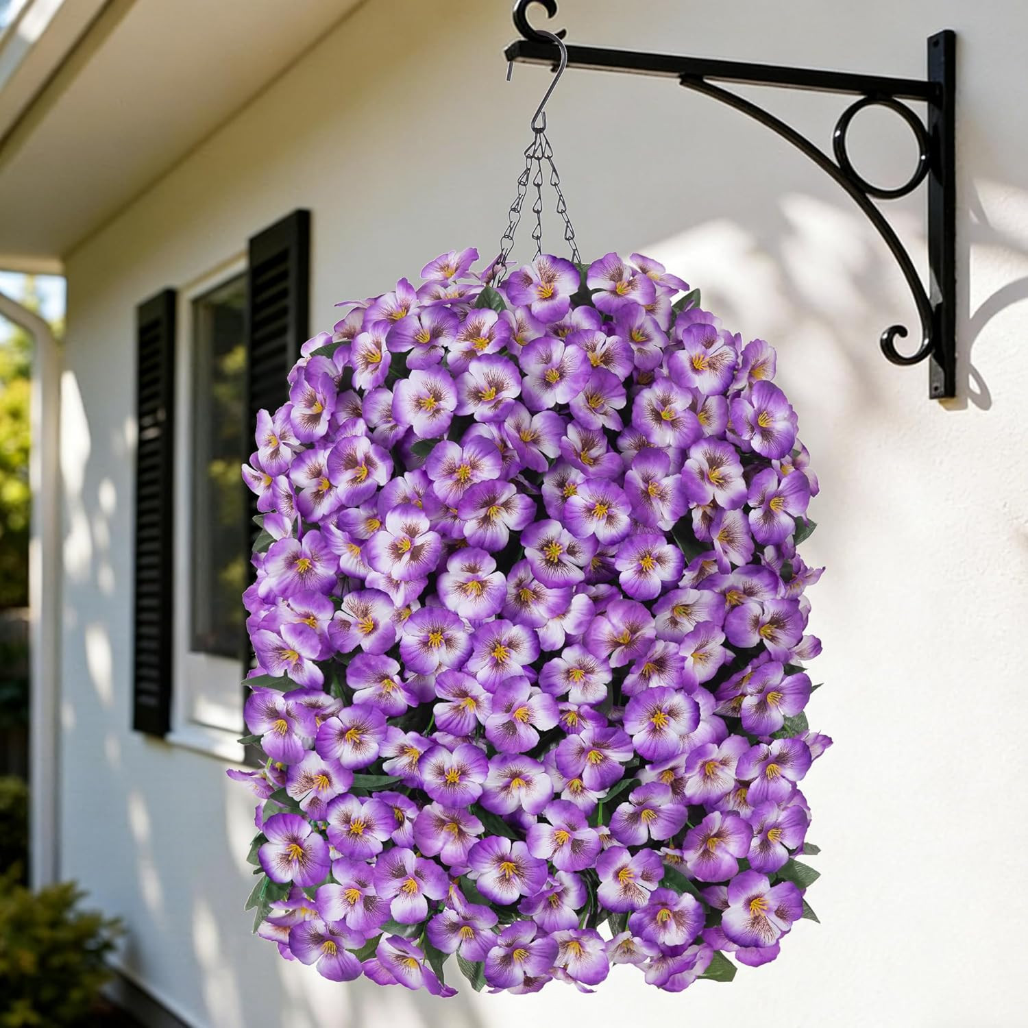 4Pcs Artificial Flowers for Outdoors Fake Pansy with Hanging Basket UV Resistant