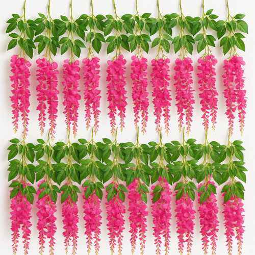 24pcs Hot Pink Wisteria Vines – 72 Branches Hanging Floral Wedding Backdrop Deco