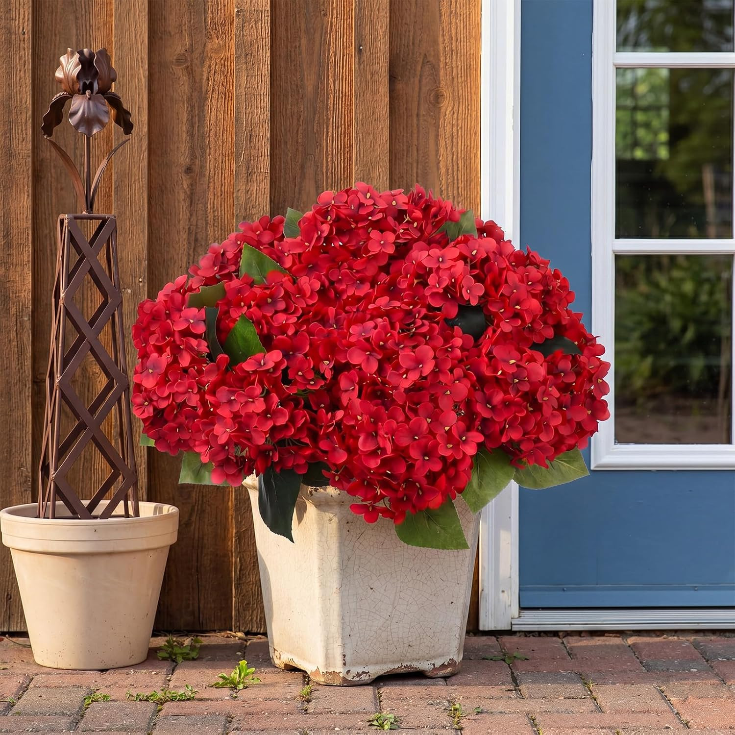 20 Red Silk Hydrangea Flowers – UV Resistant Faux Blooms for Weddings & Decor