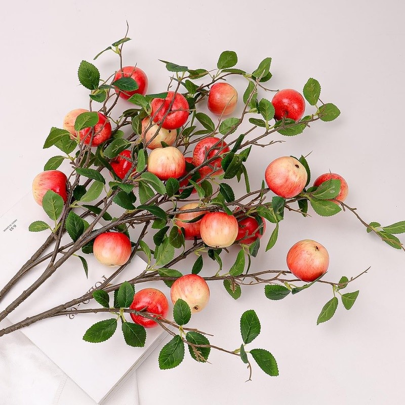 Artificial Fruit Branches Faux Apple Stem Floral Arrangement Home Decor New