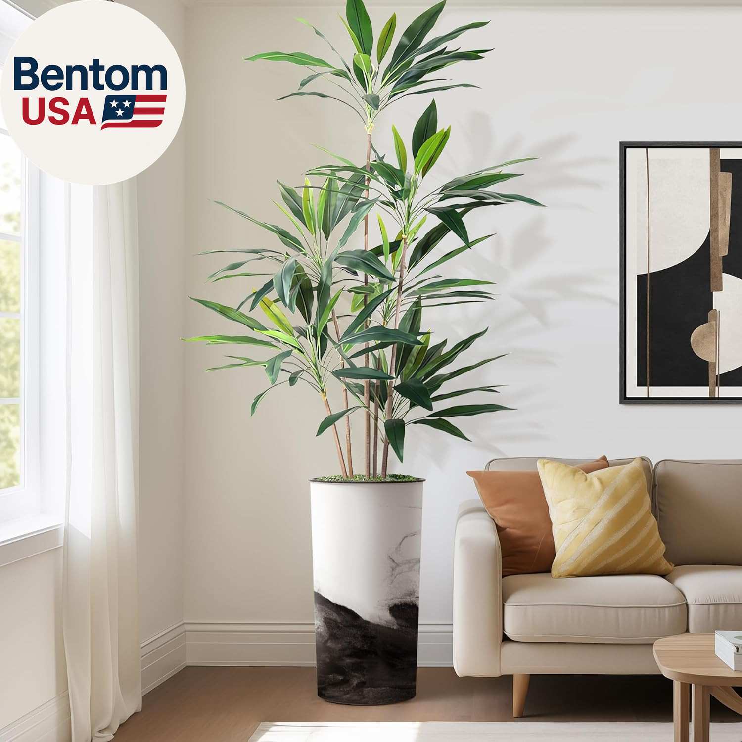 Artificial Tree in Contemporary Planter, Fake Dracaena Tree Silk Tree for Indoor