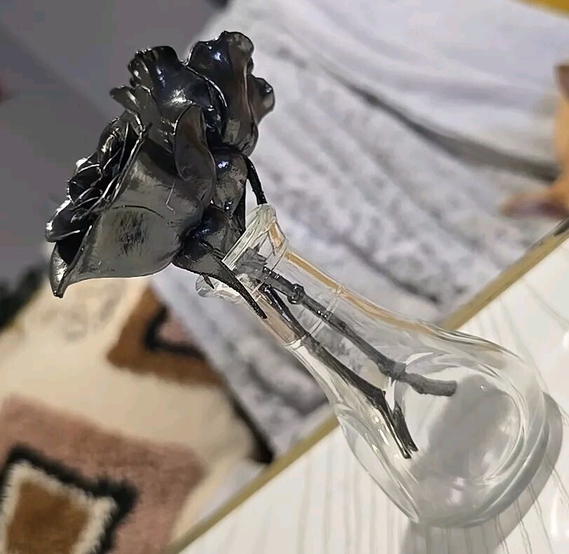 Iron (Real) Roses In Vase: 2 Small Roses Dipped In Iron