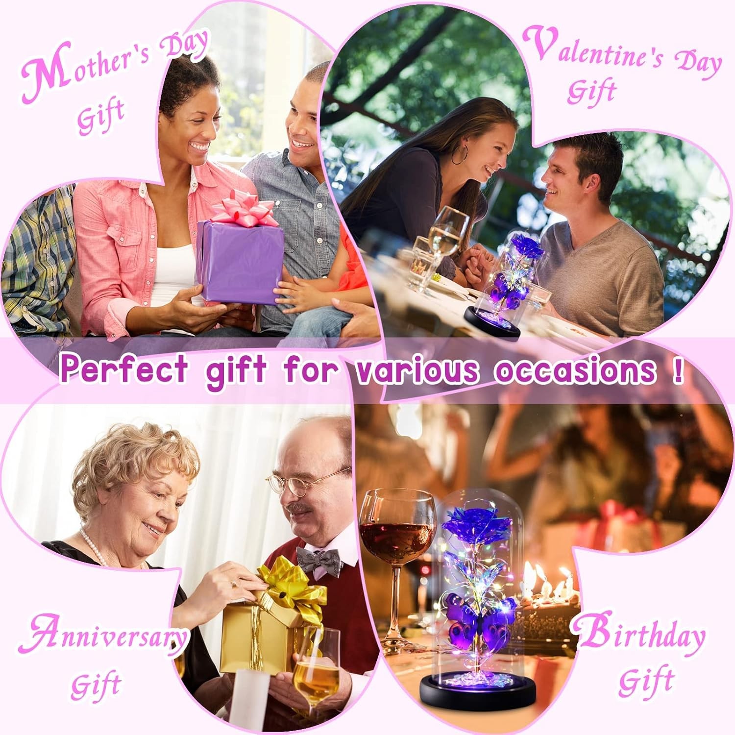 Mothers Day Rose Gifts for Mom, Galaxy Purple Butterfly Rose in Glass Dome