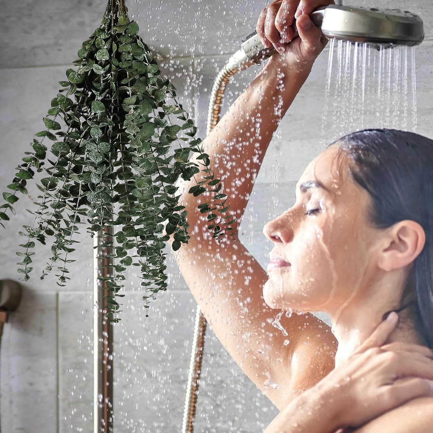 17 Inch Shower Hanging Preserved Eucalyptus Stems Plant Fresh Real Leaves 12 pcs