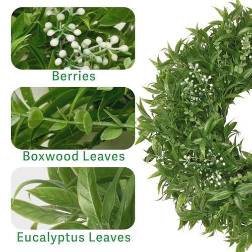 26 Inch Large Boxwoods Wreaths for Front Door Artificial Eucalyptus Green