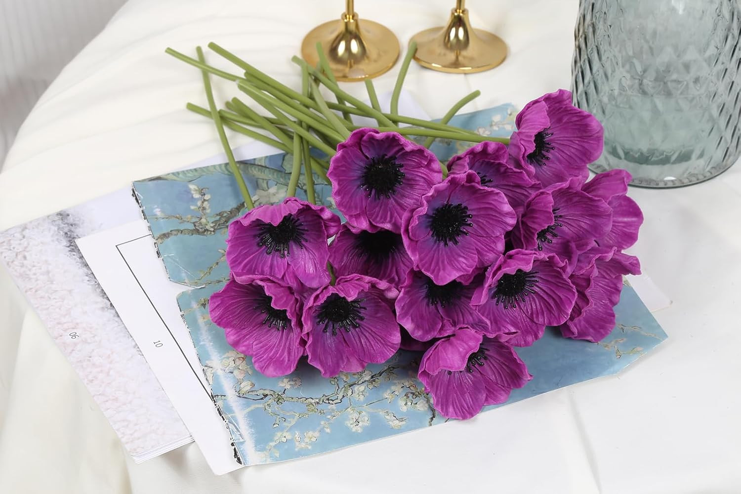 Purple Poppies Flowers Artificial 20PCS Real Touch PU Faux Poppy Flowers Bulk wi