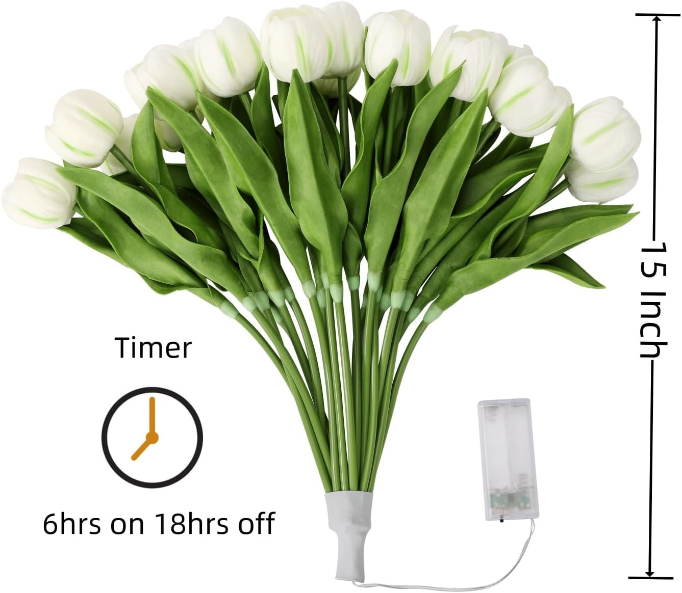 20 LED Lighted Faux Tulip Flowers for Home Decor – White, Valentine’s & Easter