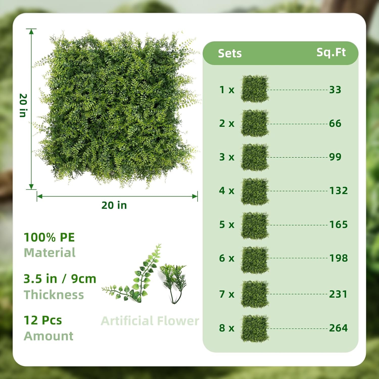 12-Pack 20″x20″ Grass Wall Panels,Thick 3.5″ Privacy Fence Screen for Home Decor