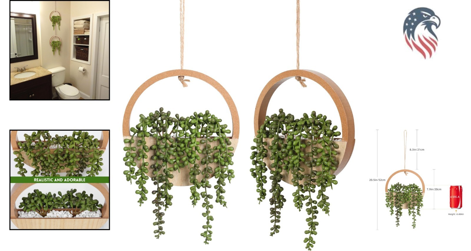 Artificial Succulents Hanging Plants 12.2inch String of Pearls Faux Decor wit…