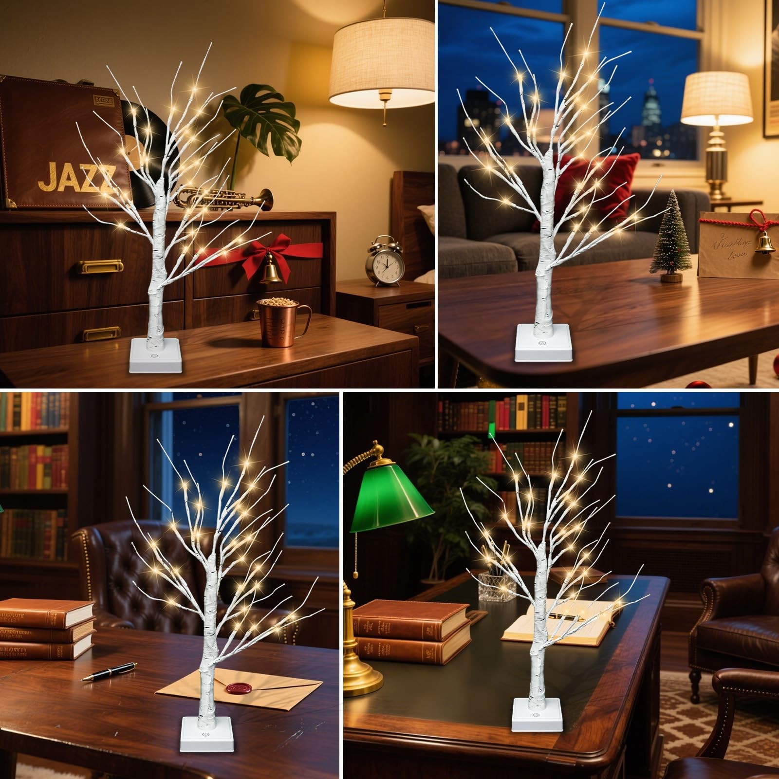Artificial Tree for Christmas Decorations, 2FT 24LED Warm White Light Up Birc…
