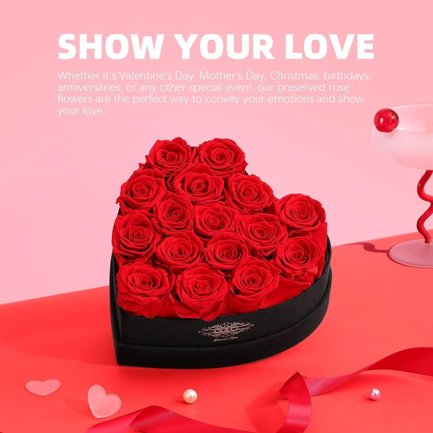 New 16 Flower Forever Heart Shape Box Eternal Preserved Roses Gift for Wife Mom